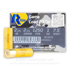 20 Gauge - 2-3/4" 1oz. #7.5 Shot - Rio Game Load - 250 Rounds RC2075