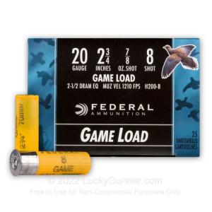 20 Gauge - 2-3/4" 7/8oz #8 shot - Federal Game-Shok - 250 Rounds H200 8