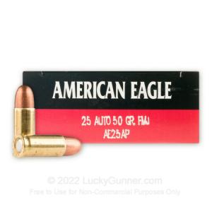 25 ACP - 50 Grain FMJ - Federal American Eagle - 1000 Rounds AE25AP