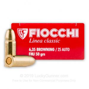 25 ACP - 50 Grain FMJ - Fiocchi - 1000 Rounds 25AP
