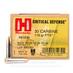 30 Carbine - 110 gr JHP - FTX Critical Defense - Hornady - 250 Rounds 81030