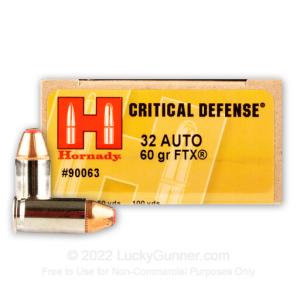 32 ACP - 60 Grain FTX - Hornady Critical Defense - 250 Rounds 90063