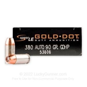 380 Auto - 90 Grain JHP - Speer Gold Dot - 1000 Rounds 53606