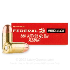 380 Auto - 95 Grain FMJ - Federal American Eagle- 1000 Rounds AE380AP