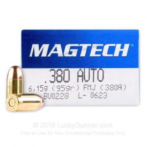 380 Auto - 95 Grain FMJ - Magtech - 1000 Rounds 380A
