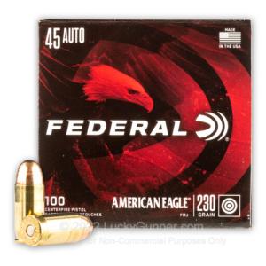 45 ACP - 230 Grain FMJ - Federal American Eagle - 500 Rounds AE45A100