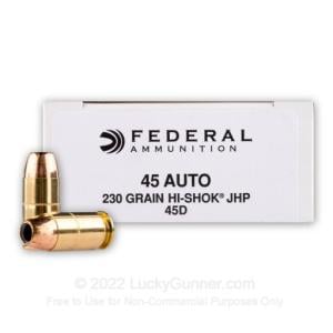 45 ACP - 230 gr JHP Hi-Shok - Federal Classic Personal Defense - 1000 Rounds