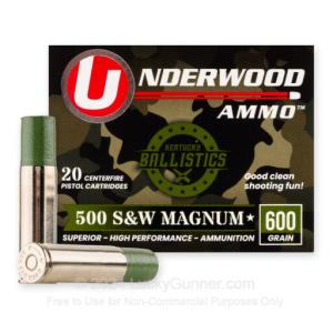 500 S&W Magnum - 600 Grain Wide Flat Nose Hard Cast - Underwood - 20 Rounds