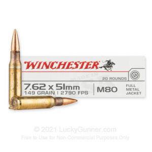 7.62x51 - 149 Grain FMJ M80 - Winchester - 500 Rounds WM80W