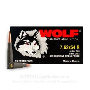 7.62x54r  - 148 gr FMJ - Wolf - 20 Rounds 76254bfmj