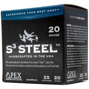 Apex Ammunition Waterfowl S3 Steel 20 Gauge 1 oz 3in 4 Shot Shotgun Ammo, 25 Rounds, S320-4 S3204