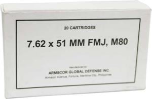 Armscor 7.62x51mm (.308) 147GR M80 BRASS RIFLE AMMUNITION 20rd BOX