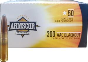 Armscor Precision Inc .300 AAC Blackout 220 Grain Jacketed Soft Point Brass Cased Rifle Ammunition,50 Rounds, 50452-50RD 5045250RD