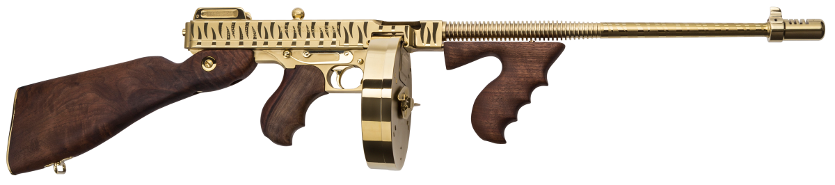 Auto Ordnance Thompson 1927A-1 Deluxe 16.5" BBL Gold Tiger Stripe BLEM ZT150DTGTS 45 ACP 20 Rd./ 50 Rd. 16.5" Finned (18" with Compensator)