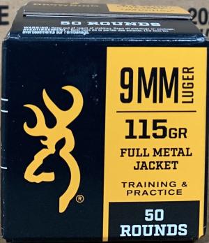 Browning Ammo 9mm 115gr FMJ 1190 FPS 50/box B191800093