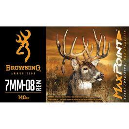 Browning Ammunition Max Point 7mm-08 Remington 140 gr PT 20rds Rifle Ammo for Precision and Performance - B192107082