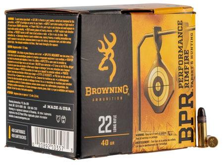 Browning BPR Ammunition 22 Long Rifle 40 Grain Black Plated Lead Round Nose Case of 1600 (4 Boxes of 400)