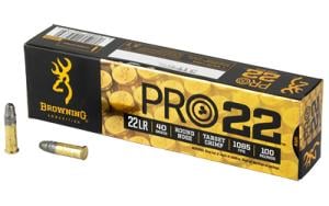 Browning Browning Ammo B194122101 Pro22 Subsonic Velocity 22 LR 40 gr 1085 fps Lead Round Nose (LRN) 100 Bx/20 Cs