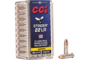 CCI Stinger Ammunition 22 Long Rifle 32 Grain Plated Lead Hollow Point Box of 500 (10 Boxes of 50)