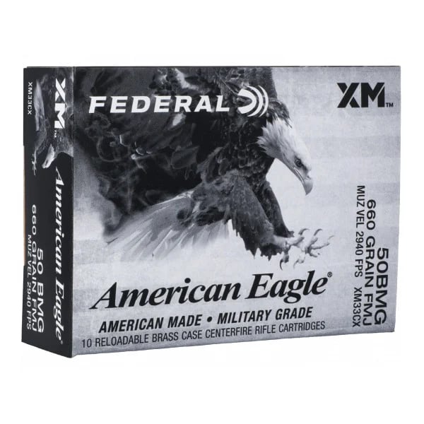 Federal American Eagle .50 BMG Ammo 660 Grain FMJ,10 rds - XM33CX