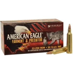 Federal American Eagle Varmint & Predator Rifle Ammunition 22-250 Rem. 50 gr JHP 3850 fps 50/ct