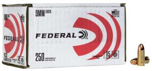 Federal Champion Training Handgun Ammuntion 9mm Luger 115 gr FMJ 1125fps 250/ct (Bulk)