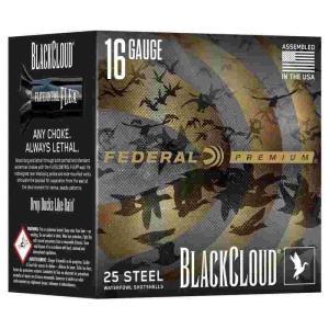 Federal Premium Black Cloud Waterfowl 16 Gauge Ammo 2-3/4" #4 Steel Shot 7/8 oz Box of 25 604544700909 Free Shipping with $100