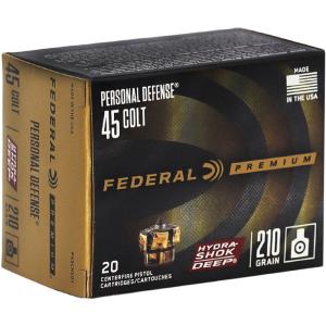 Federal Premium Hydra-Shok Deep 45 Colt Ammunition 210 Grain Hydra-Shok Deep Jacketed Hollow Point - P45CHSD1 Case of 200 (10 Boxes of 20) - Free Shipping - brass case - MPN P45CHSD1 ( UPC - 604544699722)