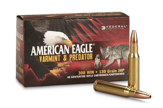 Federal Premium VARMinT / PREDATOR .308 Winchester 130 Grain Jacketed Hollow Point Centerfire Rifle Ammo 40 Rounds AE308130VP