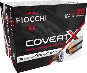 Fiocchi CovertX Pistol Ammunition 38CCWA, 38 Special +P, JHP, 125 gr, 1100 fps, 20 Rd/Bx