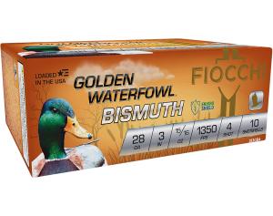 Fiocchi Golden Waterfowl Bismuth 28 Gauge 3" #4 15/16 oz 10rds Shotshell - Superior Bismuth for Waterfowl - 283GB4