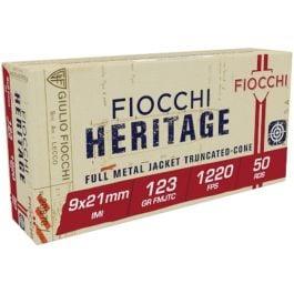 Fiocchi Heritage 9x21mm 123 gr FMJTC 50rds Handgun Ammo for Reliable Performance and Accuracy - 9X21