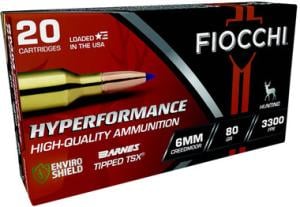 Fiocchi Hyperformance Hunt 6mm Creedmoor Ammo 80 Grain Barnes Tipped Triple-Shock X Polymer Tip Box of 20