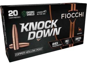 Fiocchi KnockDown .243 Winchester 80 gr LFCHP 20rds Rifle Ammo for Versatile Shooting - 243CHA