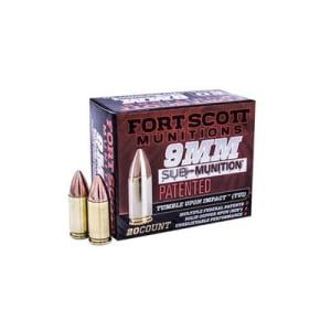 Fort Scott Munitions 9MM Sub-Munition Subsonic 125 Grain Centerfire Pistol Ammunition 20 Rounds 9MM-125-SCVSS
