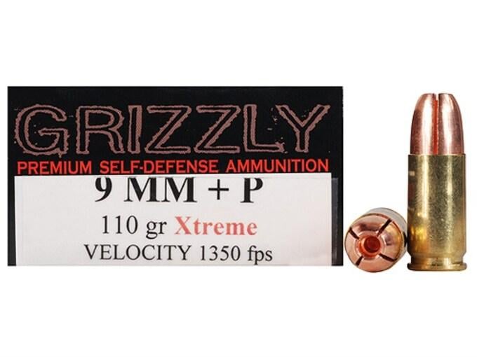 Grizzly Ammo 9mm Luger +P Self-Defense 110 Grain Xtreme Copper Hollow Point Lead-Free 20 Rd.