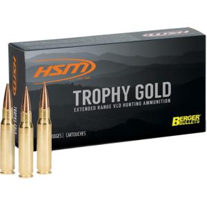 HSM Ammunition Trophy Gold 6mm Remington 87 Grain Berger VLD Brass Cased Centerfire Rifle Ammo, 20 Rounds, BER-6REM87VLD BER6REM87VLD
