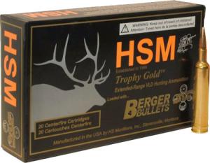 HSM Trophy Gold Ammunition 30-06 Springfield 185 Grain Berger Hunting VLD Hollow Point Boat Tail Box of 20