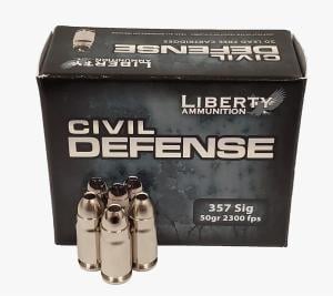 Liberty Ammunition Civil Defense .357 SIG 50 Grain HP Brass Case Centerfire Pistol Ammo 20 Rounds Box LA-CD-357 Sig-053