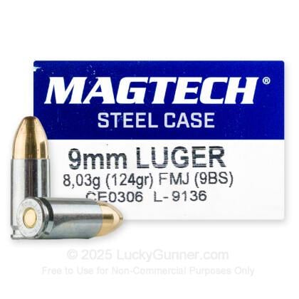 Magtech 9mm Ammo 124 Grain FMJ Steel 1000 Rounds 9BS