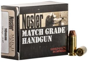 Nosler ASP 10mm 180 Grain Jacketed Hollow Point Brass Cased Cased Pistol Ammo 20 Rounds 51400