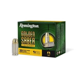 Remington Golden Saber Defense 380 Auto 102 Grain Brass Jacketed Hollow Point Nickel-Plated Cased Pistol Ammo 20 Rounds 27605