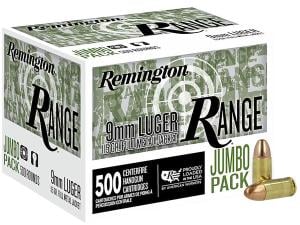 Remington Range 9mm 115 gr FMJ 500rds Handgun Ammo for Extended Training Sessions - R27779
