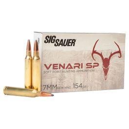 SIG Sauer Venari 7mm Remington Magnum 154 Grain Soft Point Brass Cased Centerfire Rifle Ammo 20 Rounds V7MMSP154-20