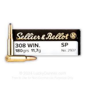 Sellier & Bellot .308 Winchester Ammunition 180 Grain Soft Point 2454 fps 500 Rounds