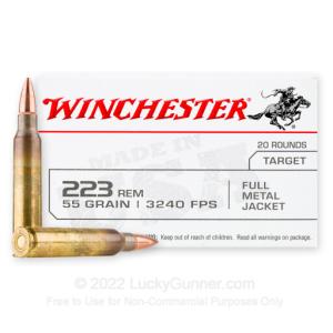 Winchester .223 Remington Ammunition 1000 Round Case 55 Grain Full Metal Jacket 3240 fps W223K