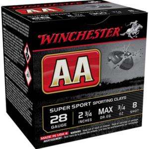 Winchester AA 28GA CASE LOT 25RD 10BX/CS 1300FPS 3/4OZ #8
