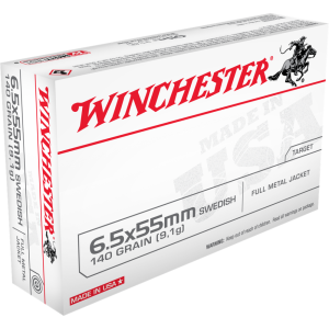 Winchester Ammunition USA 6.5x55mm Swedish 140 gr FMJ 20rds Rifle Ammo for Accurate Shooting - USA6555