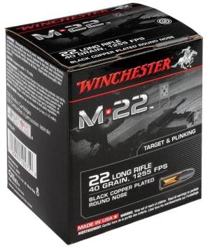 Winchester M-22 Ammunition 22 Long Rifle 40 Grain Black Plated Lead Round Nose Case of 2000 (2 Boxes of 1000)