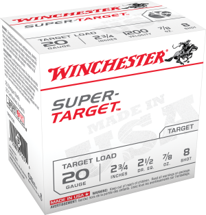 Winchester Super-Target Ammunition 20 Gauge 2-3/4" 7/8 oz #8 Shot Case of 250 (10 Boxes of 25)